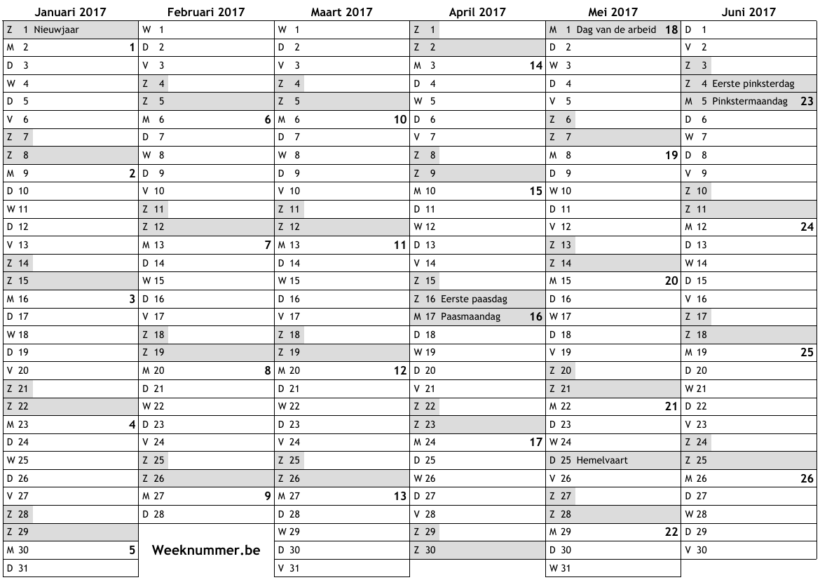 Senator etnisch Gering Kalender voor 2017 met weeknummers en feestdagen … nationale feestdagen,  weken, agenda, A4, gratis online kalender, download PDF, drukken