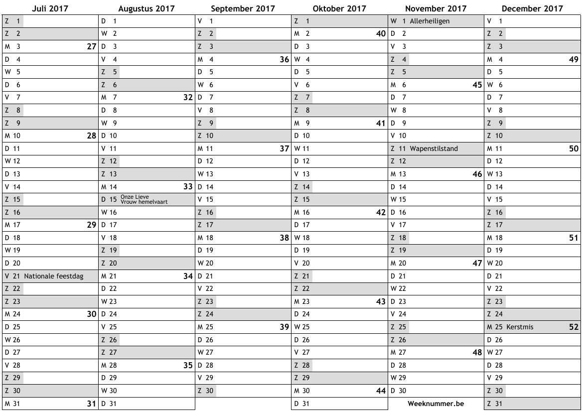 Kalender 2017, 2e helft Kalender 2017, 2e helft