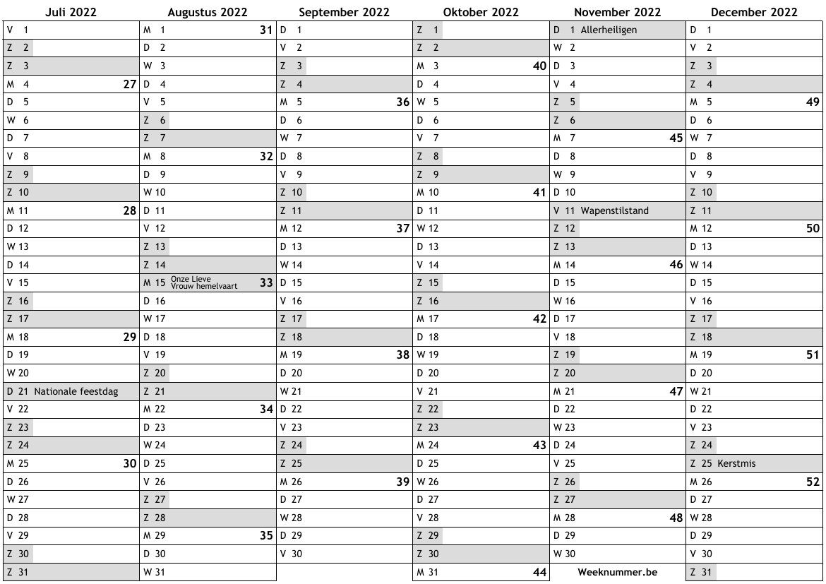  Kalender  2022  tweede semester